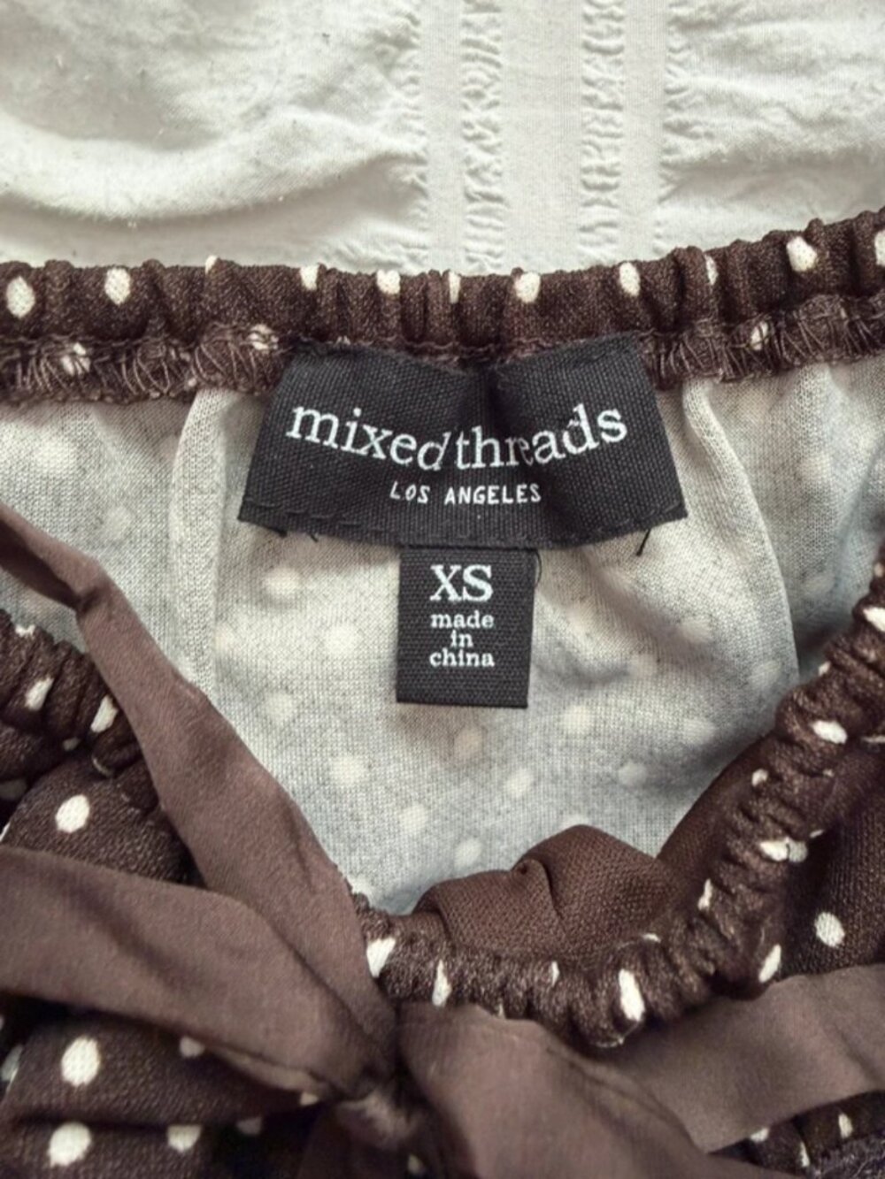 Brown polka dot blouse with ruffled sleeves and bow detail, size XS #fairycore - Picture 2 of 3